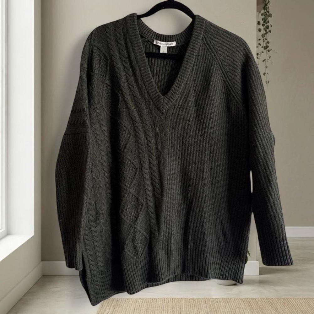 CASHMERE & WOOL Autumn Cashmere Olive green cable knit sweater